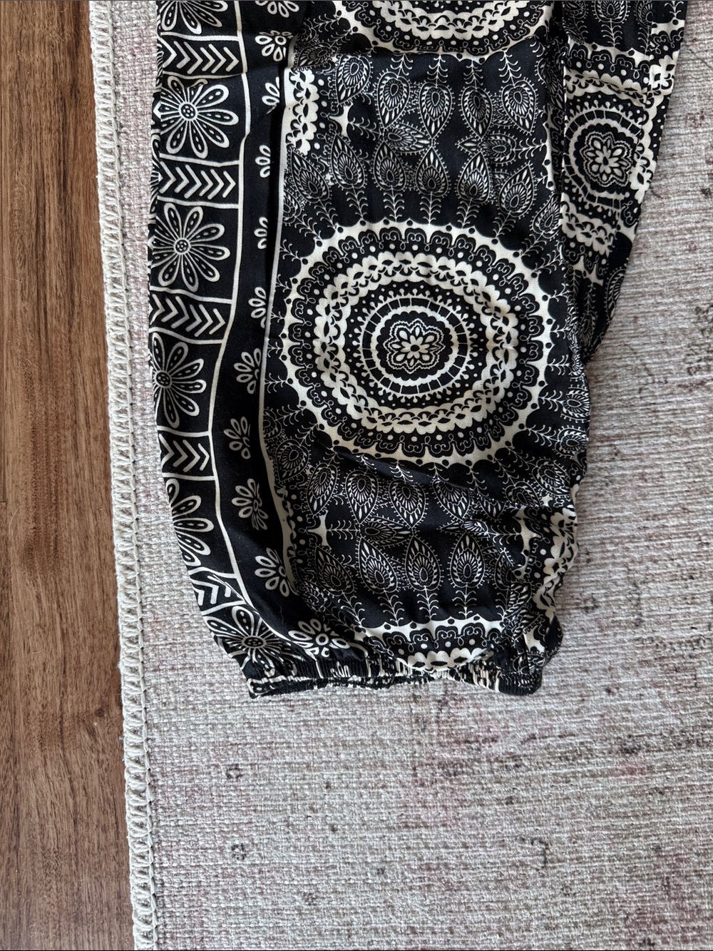 Black & White Mandala Smocked Waist Joggers - Picture 3 of 9